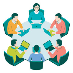 Fototapeta premium Teamwork and Collaboration People gathered around a table with laptops, symbolizing productive meetings and brainstorming sessions for business growth