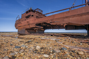 Stern of the Shipwrecked MV Ithaca in Hudson Bay at Churchill, Manitoba, Canada