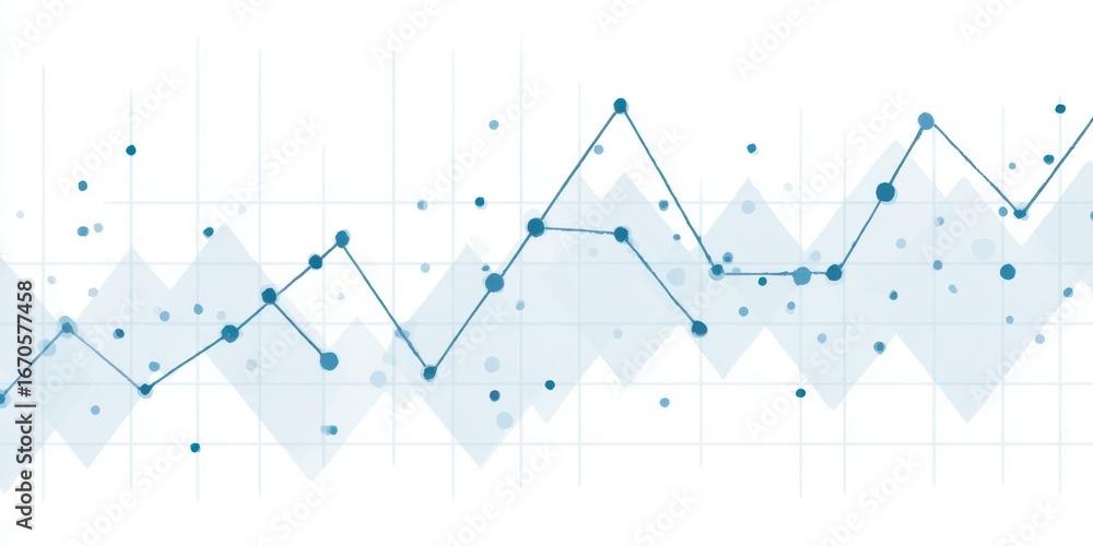 Poster a blue and white graph depicting data trends with points and lines, representing fluctuations and gr