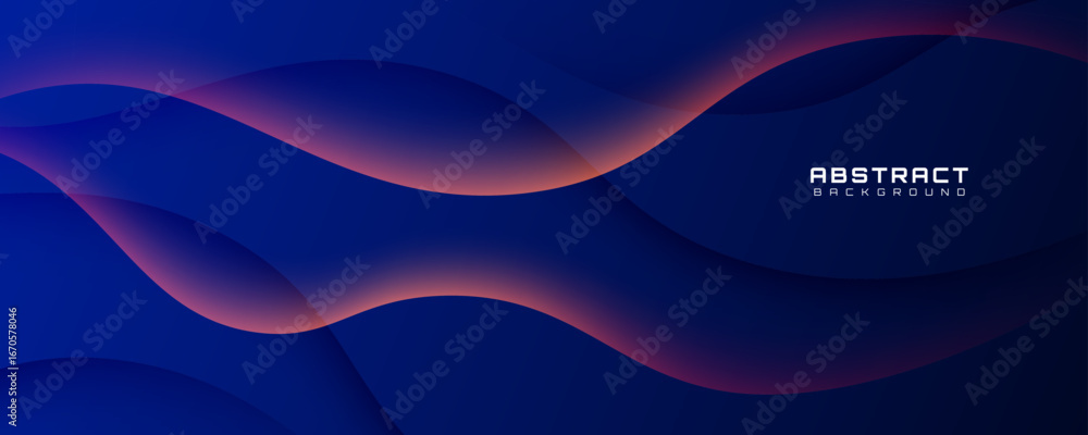 Poster 3d blue abstract background overlap layer on dark space with orange waves effect decoration. modern 
