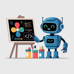 Fototapeta premium Friendly Robot Artist Coding Creativity and Eco-Friendly Design