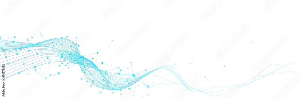 Poster abstract digital network connection technology background with connecting dots and lines, isolated o