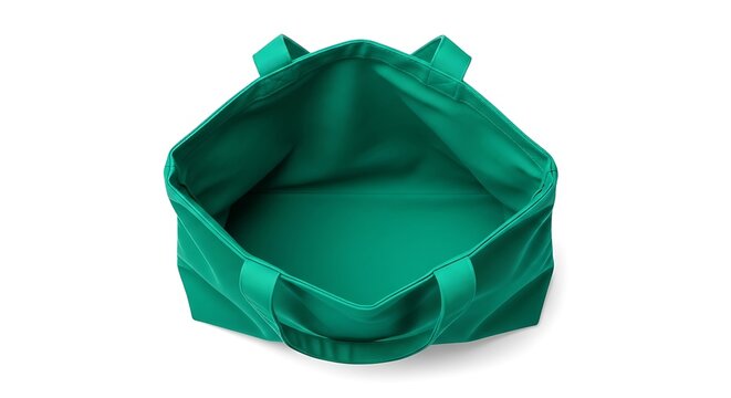 Open green canvas tote bag isolated on white background