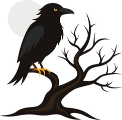  raven on haunted tree branch silhouette clean 