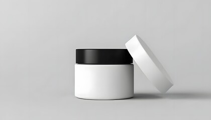 White Cream Jar Mockup With Open Lid on Neutral Background 