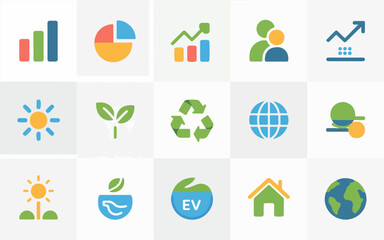 Business & Eco Infographic Icons, Minimal Flat Vector, Outline Line Art, Modern Design 