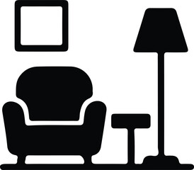 Vector Living room furniture arrangement with armchair lamp and frame silhouette Illustrator