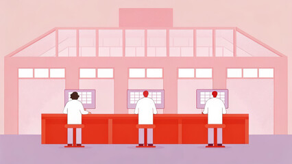 Laboratory setting with researchers working computers, analyzing data related to clinical trials and vaccine development. atmosphere is focused