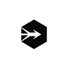 Naklejka premium Illustration of black arrow emerging from a black hexagon on a white background