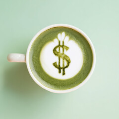 Dollar sign in matcha latte, high demand and limited supply driving market value