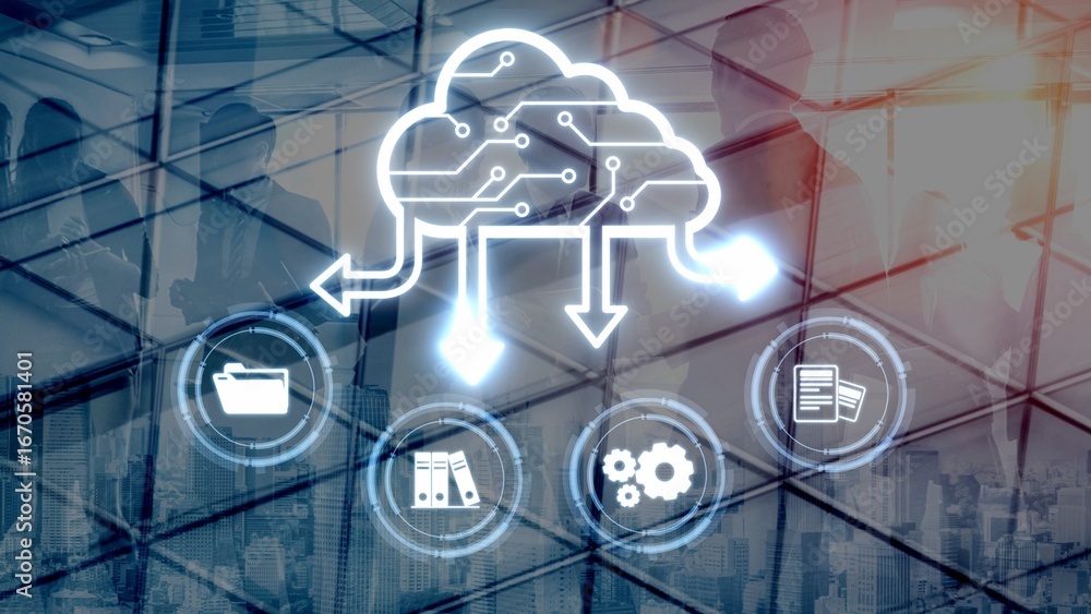 Poster cloud computing, cloud strategy, and cloud technology transforming digital infrastructure with scala
