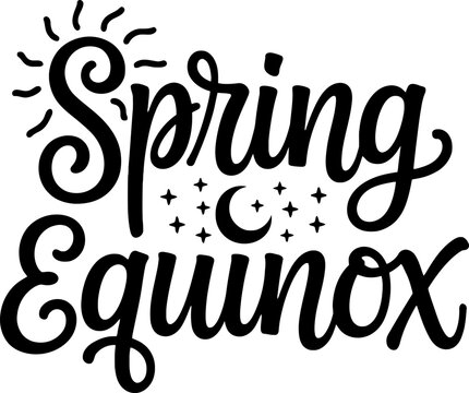 Spring Equinox Hand Lettering with Sun, Moon, and Stars Design