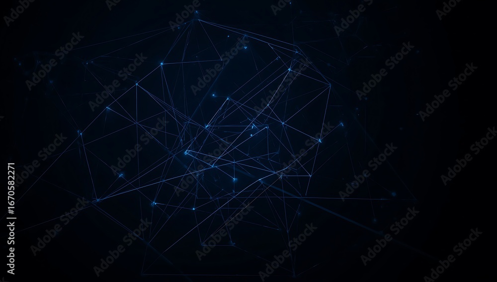 Poster abstract dark blue digital network connection background with glowing dots and lines, representing f