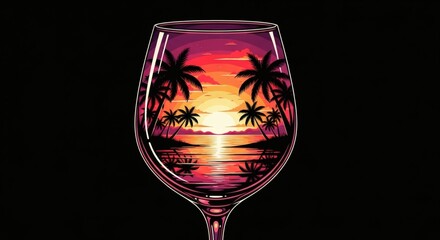 Tropical sunset reflected in a wine glass