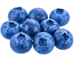 Handful of Fresh Blueberries Scattered in Organic Layout, Side Angle, isolated on transparent background PNG