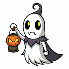  ghost holding pumpkin lantern vector clean white
