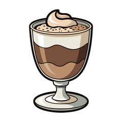 Delicious tiramisu dessert in a glass cup with cocoa dusting vector illustration, perfect Italian sweet treat artwork for food lovers