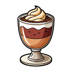 Delicious tiramisu dessert in a glass cup with cocoa dusting vector illustration, perfect Italian sweet treat artwork for food lovers