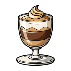 Delicious tiramisu dessert in a glass cup with cocoa dusting vector illustration, perfect Italian sweet treat artwork for food lovers