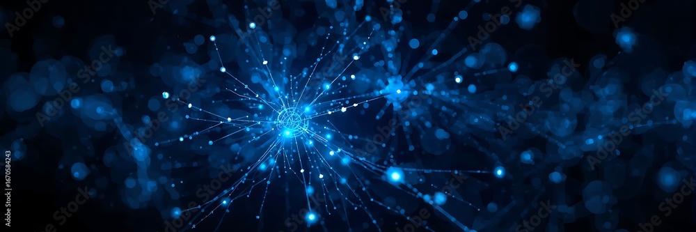 Aufkleber abstract blue network connection with data and technology, representing the digital internet, scienc