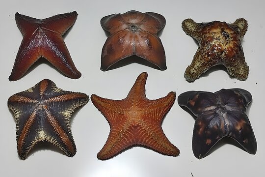 Collection of Six Diverse Starfish Sea Stars Dried Specimens