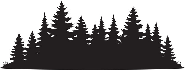 Black silhouette of a dense pine forest trees pine tree