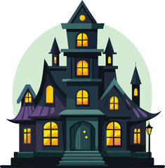 : haunted mansion with glowing windows vector clea.eps