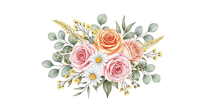 Beautiful pastel rose and eucalyptus floral arrangement perfect for greeting cards and spring decor