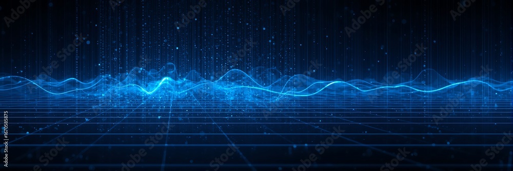 Aufkleber abstract blue digital data and technology background with glowing particles and light effects, perfe