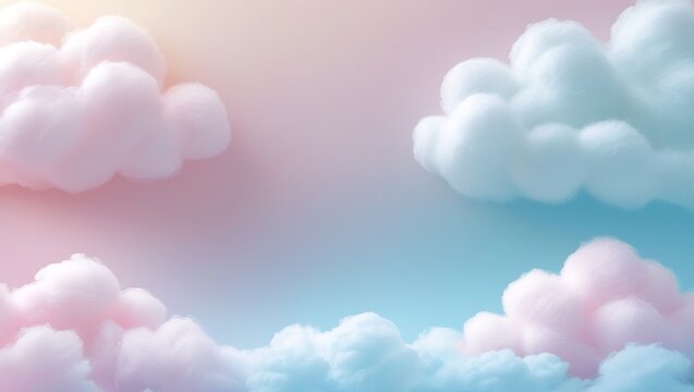 A soft pastel gradient background transitioning from baby pink to sky blue, overlaid with fluffy cotton candy-style clouds, dreamy and calming ideal for kids, lifestyle, or feminine themes.