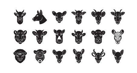 Animal head silhouette icon bundle illustration