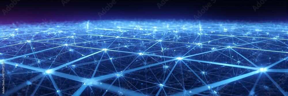 Aufkleber futuristic network connection background with glowing blue lines and dots, representing data transfe