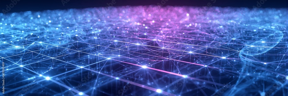 Fototapete abstract network background with glowing dots and lines, representing data flow, digital communicati