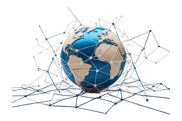 a globe surrounded by network lines with a modern design; showing technology, data connection, and creativity with elegance and beauty.