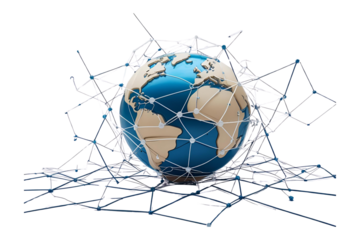 a globe surrounded by network lines with a modern design; showing technology, data connection, and creativity with elegance and beauty.