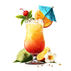 Fototapeta na wymiar Tropical Cocktail with Fruit, isolated on transparent background