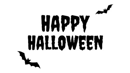 Happy halloween greeting with a spooky bat silhouette and festive orange text transparent background