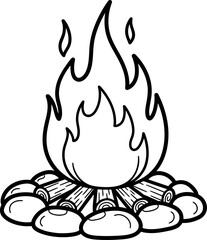 Campfire illustration warm cozy flames burning wood nature outdoors adventure vector