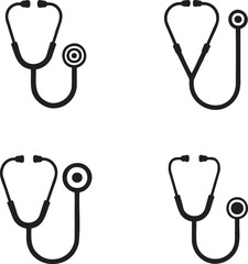 Stethoscope silhouette set vector illustration isolated On Transparent Background