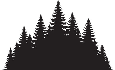 Obraz premium Black Silhouette of Dense Evergreen Forest Horizon
