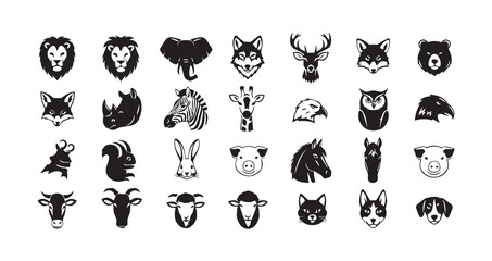 Fototapeta premium Animal head silhouette icon bundle illustration
