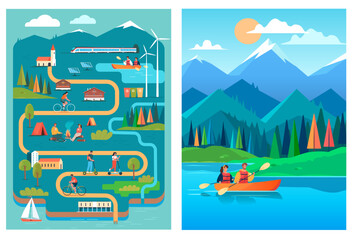 Colorful map for summer vacation in the mountains camp