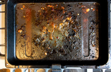 A dirty greasy grilling pan