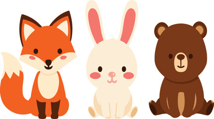 Fototapeta premium A cute and playful cartoon set of baby animals including a bear, bunny, rabbit, dog, cat, and teddy, all in fun and colorful styles, perfect for a child’s room or toy collection