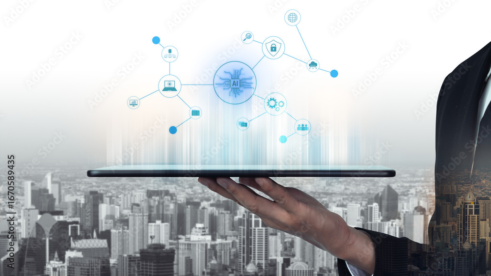 Poster ai network system connects data, security, communication, and intelligence. ai network system enable