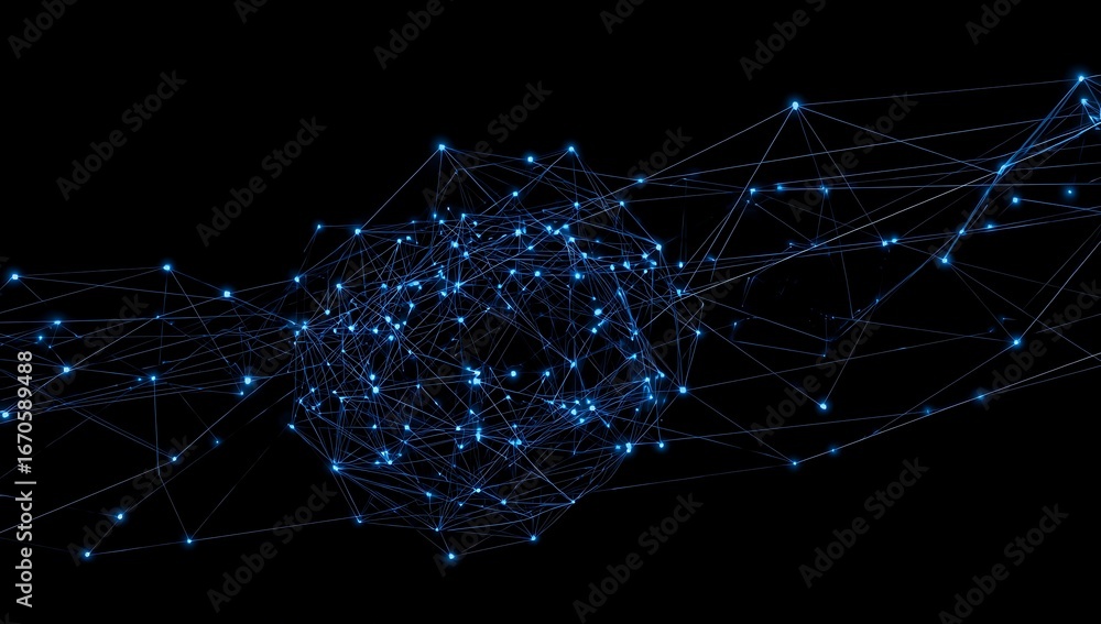 Aufkleber abstract blue network connection with glowing dots on a dark background, representing modern technol