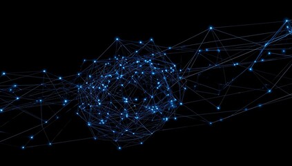 Abstract blue network connection with glowing dots on a dark background, representing modern technology and digital communication in a futuristic design concept