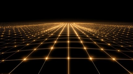 Glowing grid abstract digital landscape futuristic network golden light technology background perspective view modern energy dynamic innovation