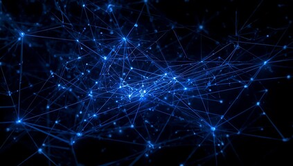 Abstract blue network connection and data transmission, digital technology and communication concept on black background, 3d rendering
