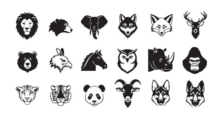 Animal head silhouette icon bundle illustration